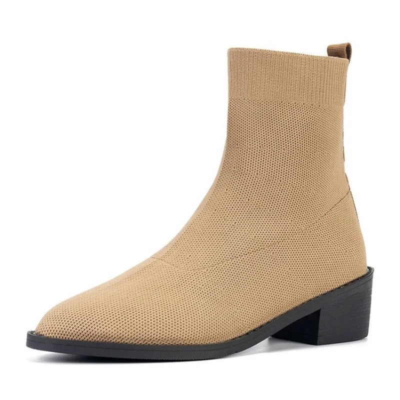 

Женские ботинки-носки из трикотажной ткани, с острым носком