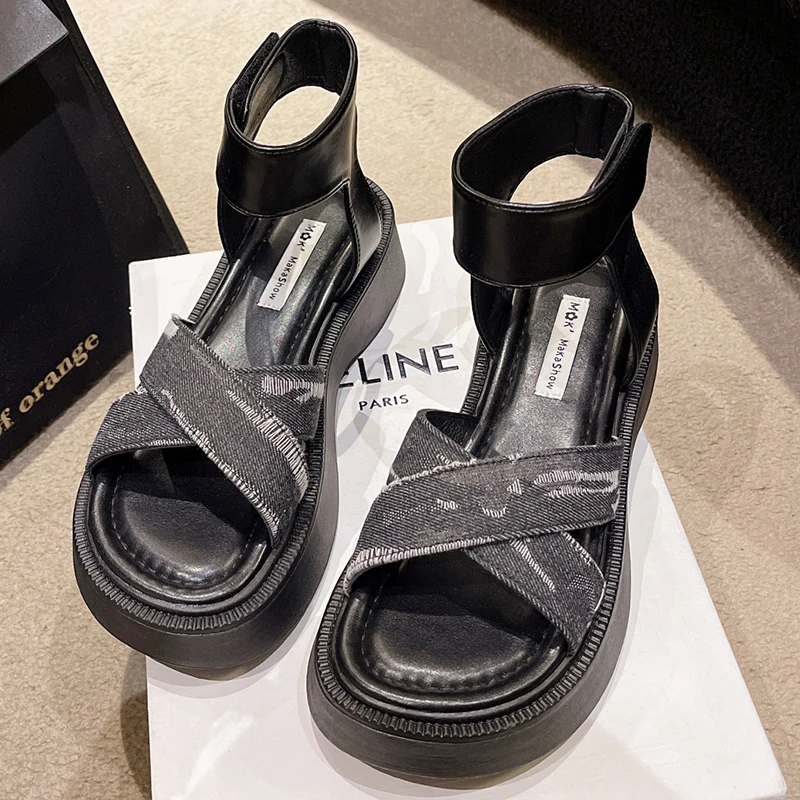Height Increasing Women's Sandals Anti-slip Women Sandals Platform Female Sandals Soft Comfortable Casual Shoes Ankle-wrap 2023