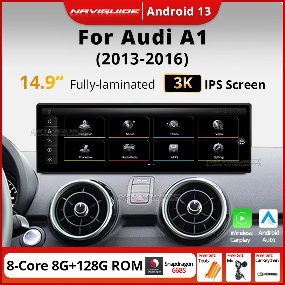 NAVIGUIDE 14 9 &quotAndroid 13 автомобильное радио для Audi A1 LHD 2012-2018 RMC HN + R мультимедийный плеер