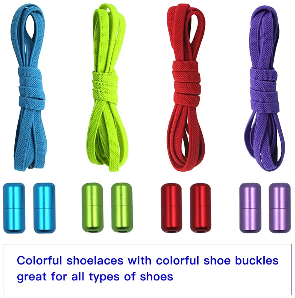 4 Pairs Elastic No Tie Shoe Laces with 4 Colors Tieless Shoelaces One Size Fits All Adult and Kids