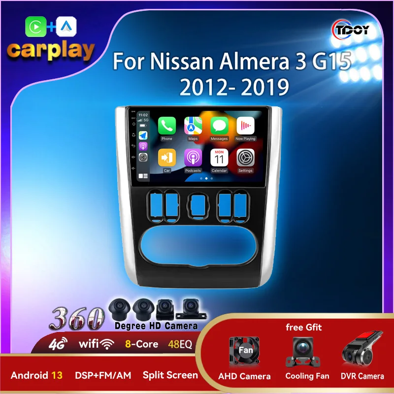 2Din Android Carplay Auto Bluetooth Беспроводная связь для Nissan Almera 3 G15 2012-2019 Мультимедийное