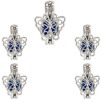 10pcs openwork butterfly charm bead cage locket aromatherapy diffuser pendant necklace keychain for gift jewelry making bulk