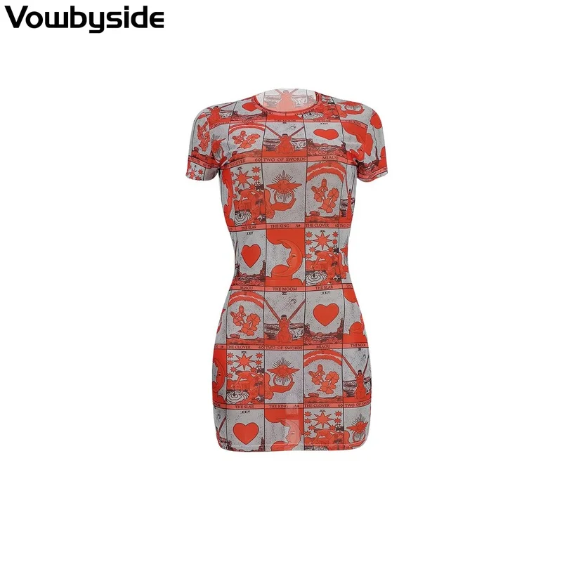 

2022 Summer Casual Women's Dress Print Short Sleeve Round Neck Slim Dress