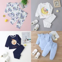 new spring fall baby clothes girls boys 2 pcs sets cotton long sleeve topstrousers casual home baby pajamas baby clothing 0 18m