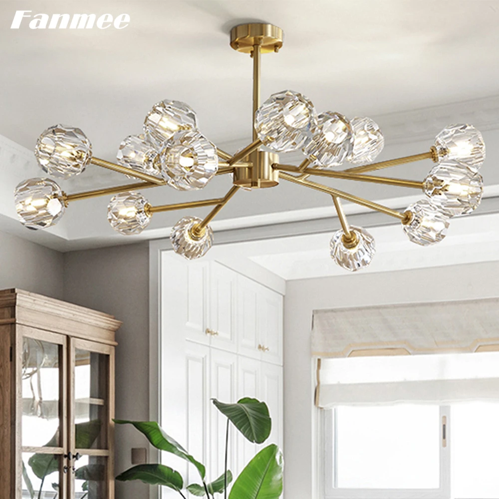 

Роскошная хрустальная люстра в виде дерева, современный светодиодный светильник с прозрачной огранкой, латунный комнатный подвесной свети...