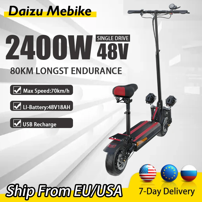 

48V 2400W Powerful Electric Scooter High Speed 70km/h Elektric Scooter Long Range 80km E scooter Remote Key 48V 18AH EU US Stock