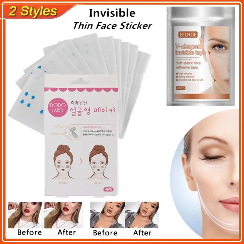 

2Styles 40 Pcs/Box V Invisible Thin Face Stickers Facial Line Wrinkle Sagging Skin V-Shape Face-lift Chin Lifting Patch 0.02mm