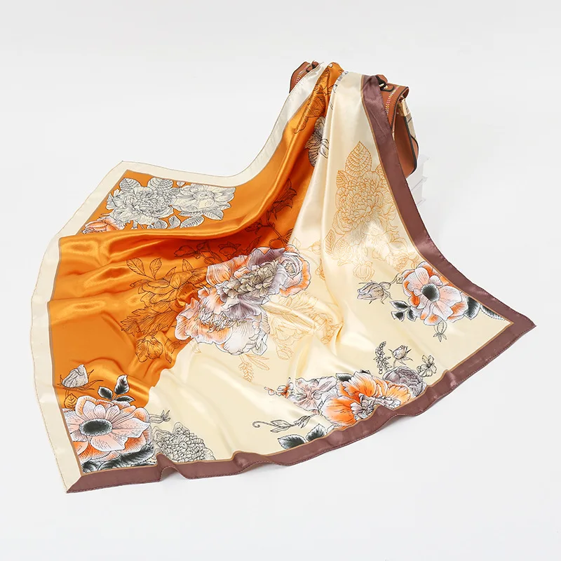

Headcloth Popular Flower 90X90CM Kerchief Four Seasons Square Bandannas 2022 Fashion Print Shawls Luxury Sunscreen Silk Scarves