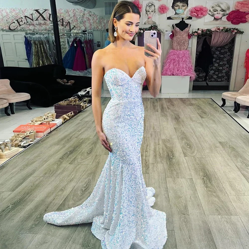 

CENXUAN Charming Sweetheart Prom Dresses For Women Trumpet Backless Sequined Sleeveless Vestido De Noche Personalised 2023