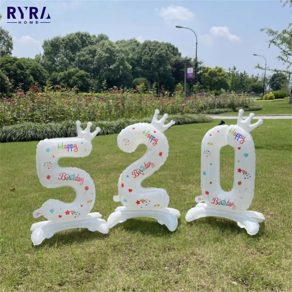 

32inch 0-9 Foil Balloon White Standing Number Balloon With Crown Kids Birthday Party Decoration Baby Shower Large Figures Globos
