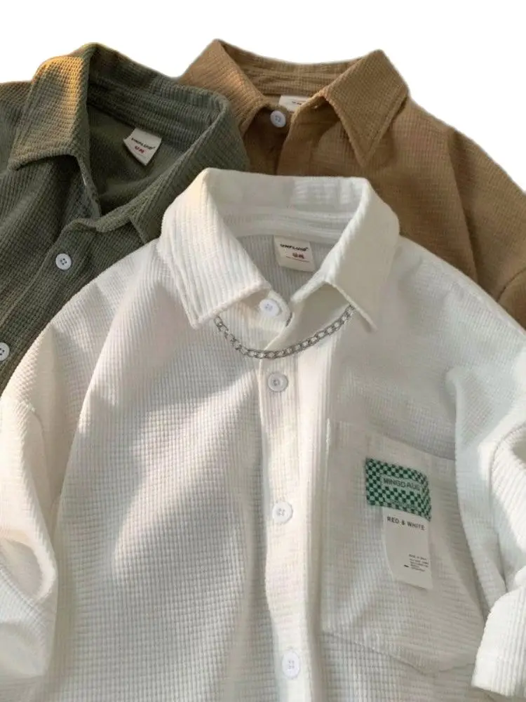 

JIERANGmiixder Waffle Short Sleeve Shirt Men's Summer Japan Cityboy Urban Label Blouse Casual Hong Kong Style Loose Label