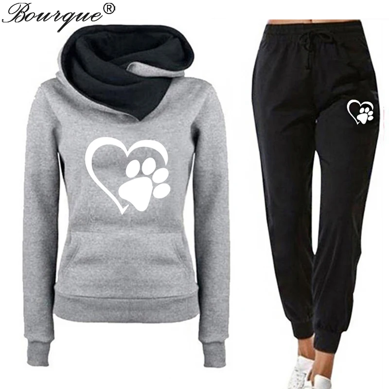 Women's Autumn And Winter Hooded Suit Women's Fashion Thick Neck Shirt Sweatshirt + Sweatpants Casual Women's 2pcs