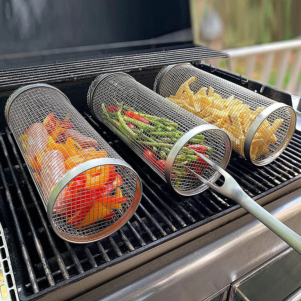 

Stainless Steel Barbecue Cooking Grill Grate Outdoor Camping BBQ Drum Grilling Basket Campfire Grid Picnic Cookware Kitchen Tool