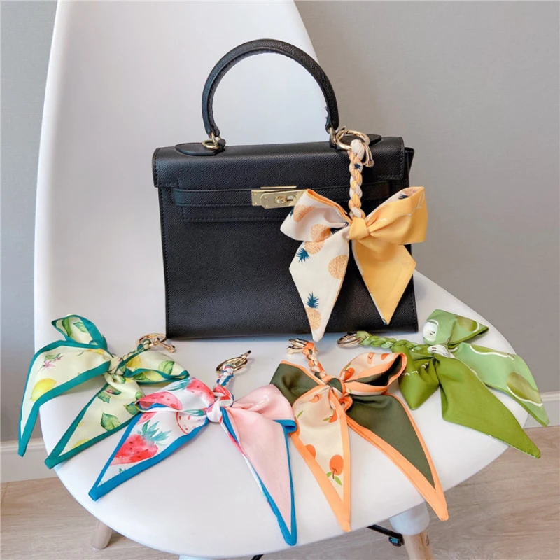 

Bag Accessories Fruit Pattern Scarf Bow Car Key Chain Creative Cloth Art Key Chain Bag Pendant Lovely