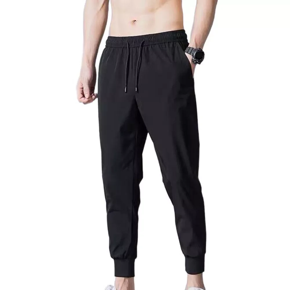 

Ice Silk Men's Breathable Casual Pants Drawstring Clothing Joggers Sweatpants Fitness Fashion Ankle Banded Pockets Trousers