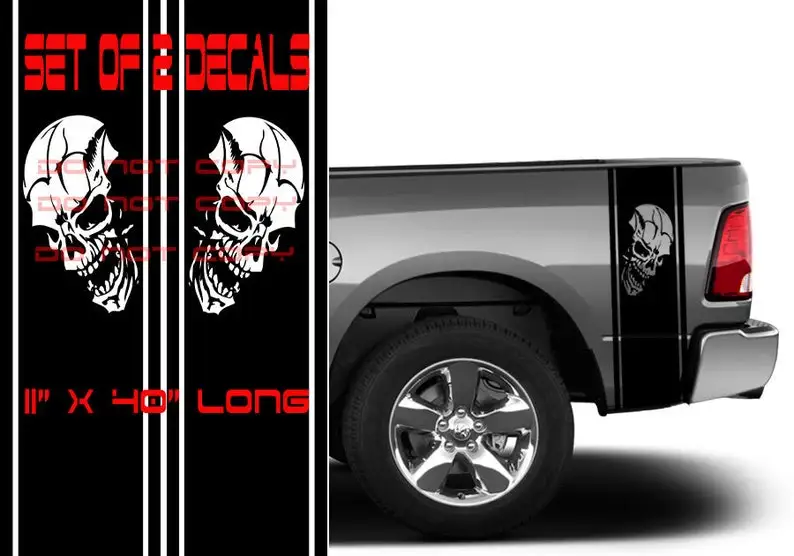 

Skull Punisher Rear Bed Vinyl Decals for Dodge Ram 1500 2500 Hemi FX4 Tacaoma tundra toyota graphics mopar 5.7