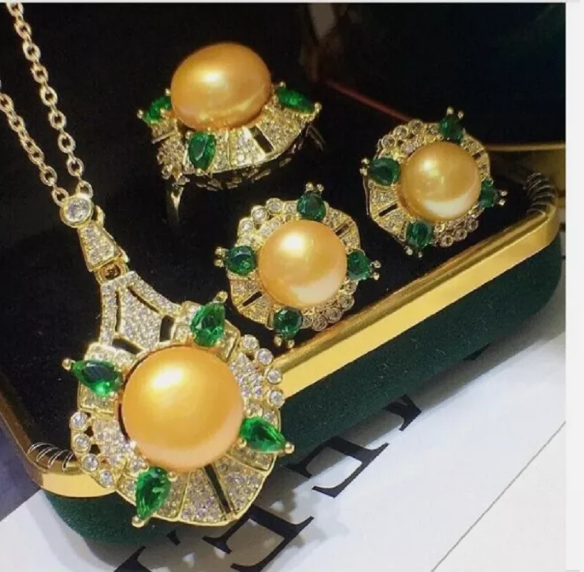 Новый комплект серег с подвеской и жемчугом Южного моря AAAA 10-9 мм 925S