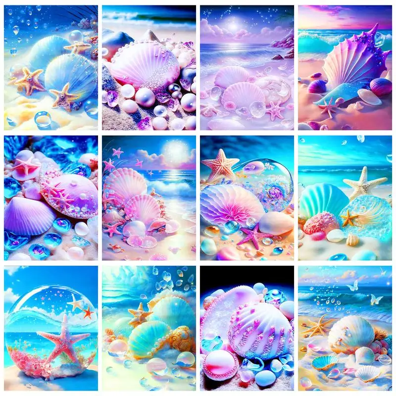 

CHENISTORY DIY Painting By Numbers Colorful Seaside Shells Picture Coloring Adults Crafts Home Decors Handmade Artwork Diy Gift