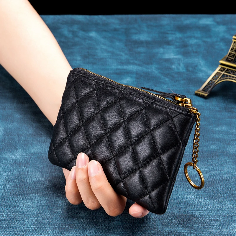 

Luxury 2022 Lingge Luxury Lambskin Zipper Wallet Leather Women Designer Wallets Zero Fashion Bag For Wallet Key Mini Purses Card