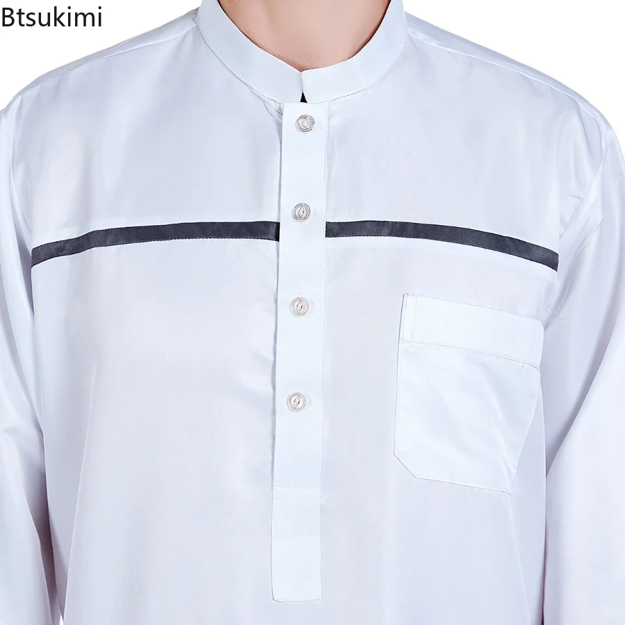 Muslim Jubba Thobe Islam Djellaba Men Plain Stand Collar Robe Middle East Turkish Arab Men Kaftan Business Long Sleeve Abayas