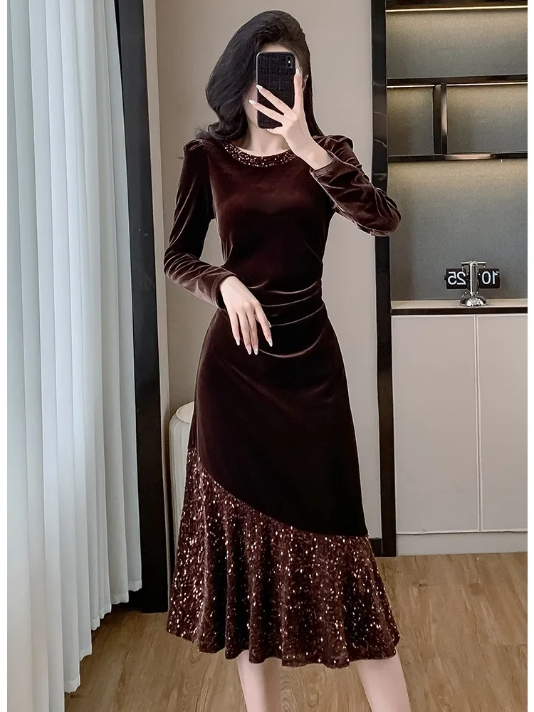 SMTHMA Новое поступление винтажные элегантные бархатные платья с блестками для
