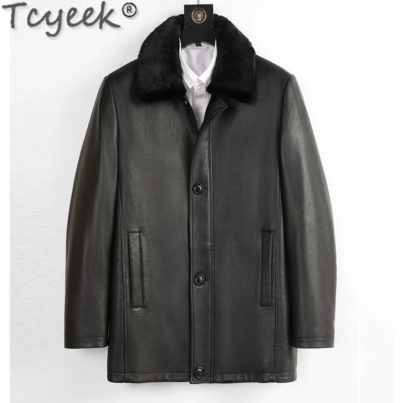 Tcyeek Мужские куртки из натуральной кожи козьей Пальто натурального норкового