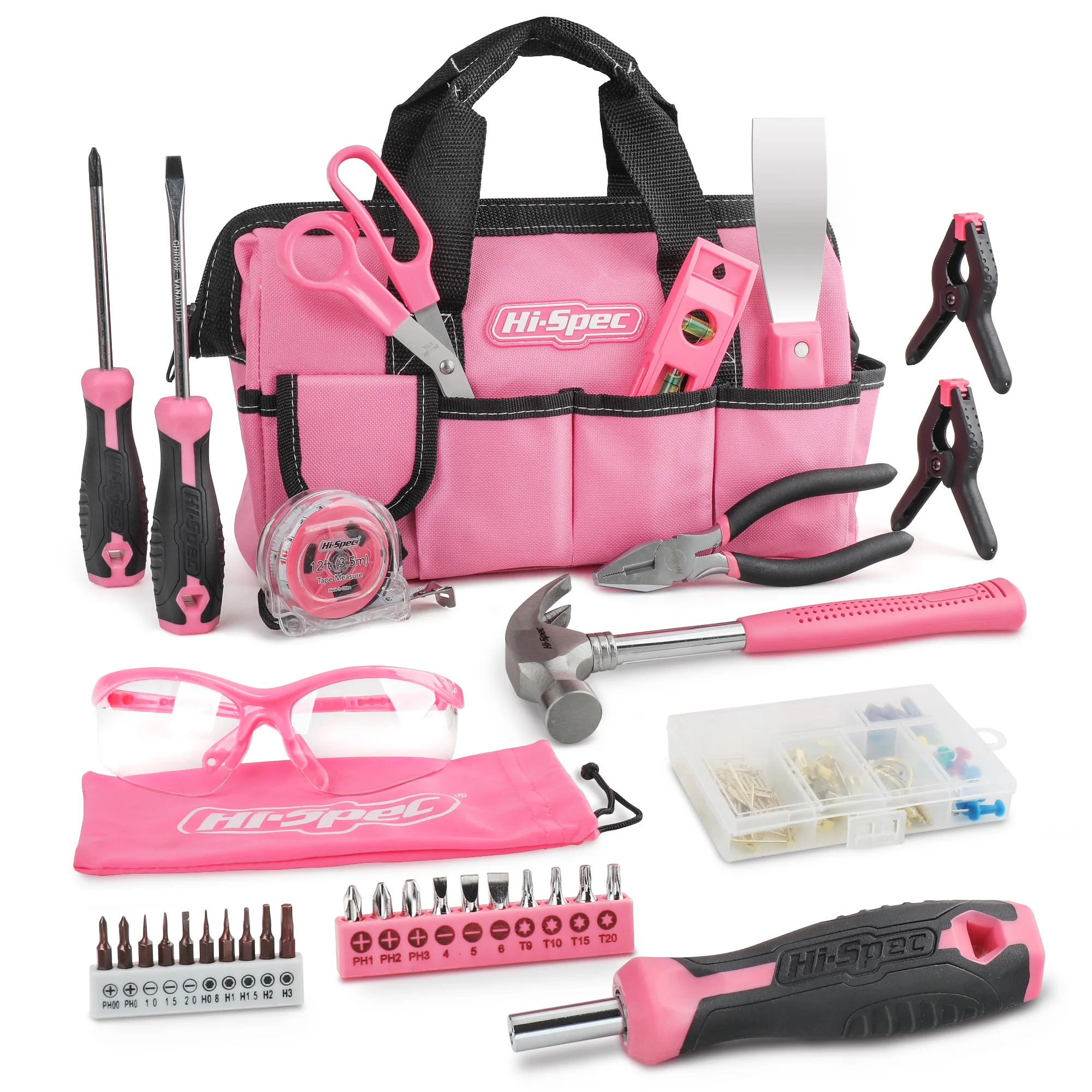 Hi-Spec Household Tool Set 30 Piece Pink Home Tool Kit Tool Bag for Women Girls With Prescision Screwdrivers Pliers Hammer enlarge