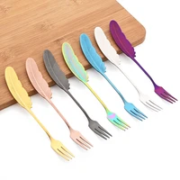 124pcs dessert fork creative feather stainless steel fork for cake fruit salad cutlery decoration tableware gift kitchen
