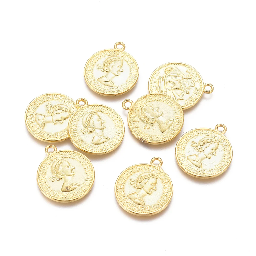 

20pcs Round Coin Queen Elizabeth Pendant Tibetan Style Alloy Charms DIY Necklace Bracelet Jewelry Making Accessories 23x19x1mm