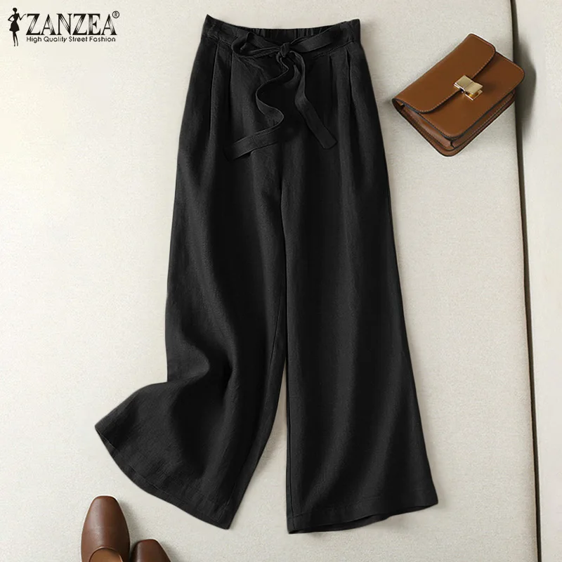 

Брюки ZANZEA женские с широкими штанинами, элегантные модные однотонные свободные эластичные до щиколотки, с боковыми карманами, праздничные ...