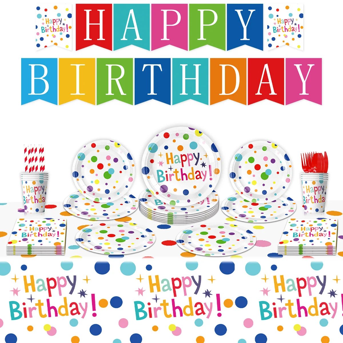 Olored polkCa dot украшения для тематических вечеринок Plates Toppers for Paper cup одноразовая