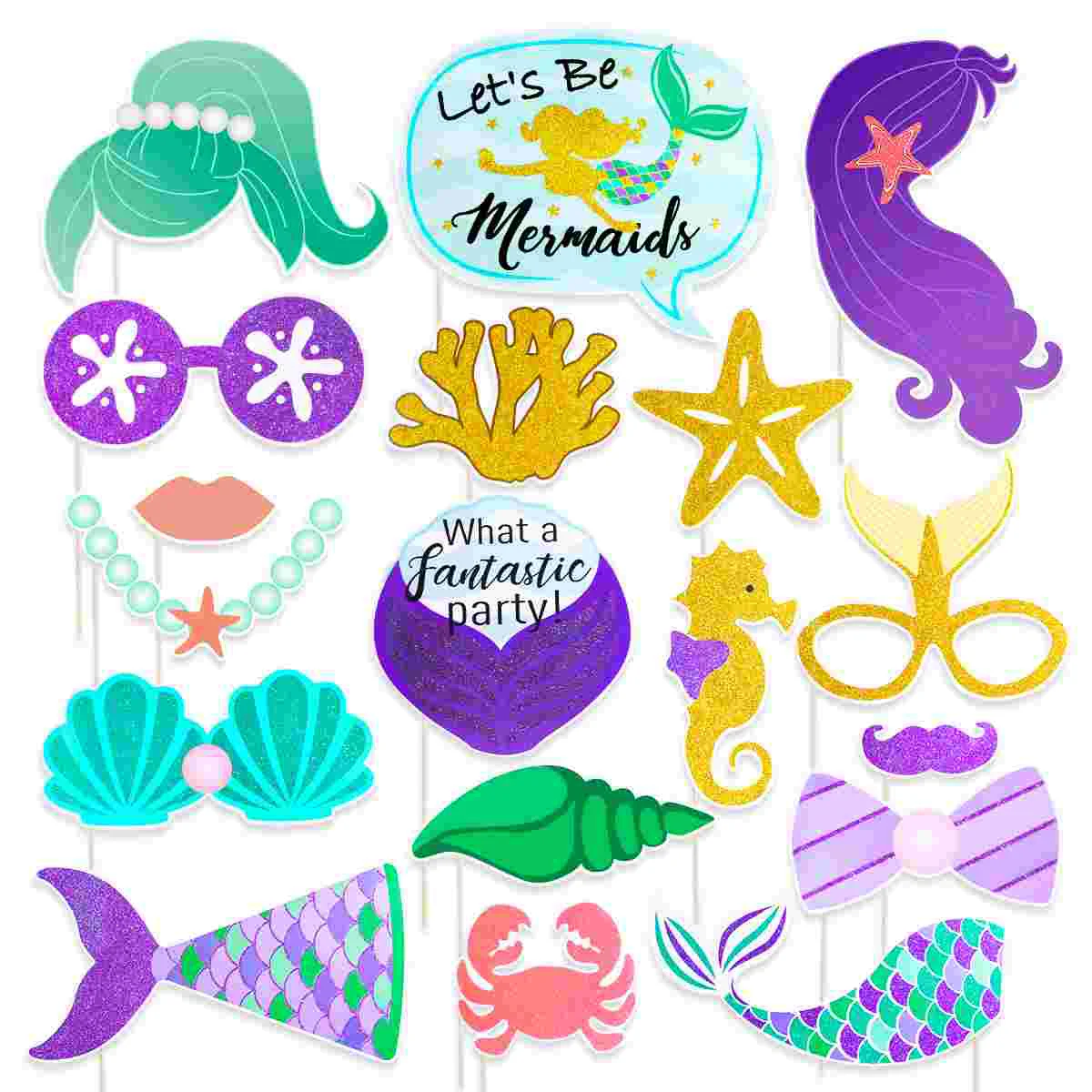 

Photo Party Mermaid Birthday Booth Props Accessory Favors Supplies Themedecoration Glitter Christmas Plates Kids Girls Games