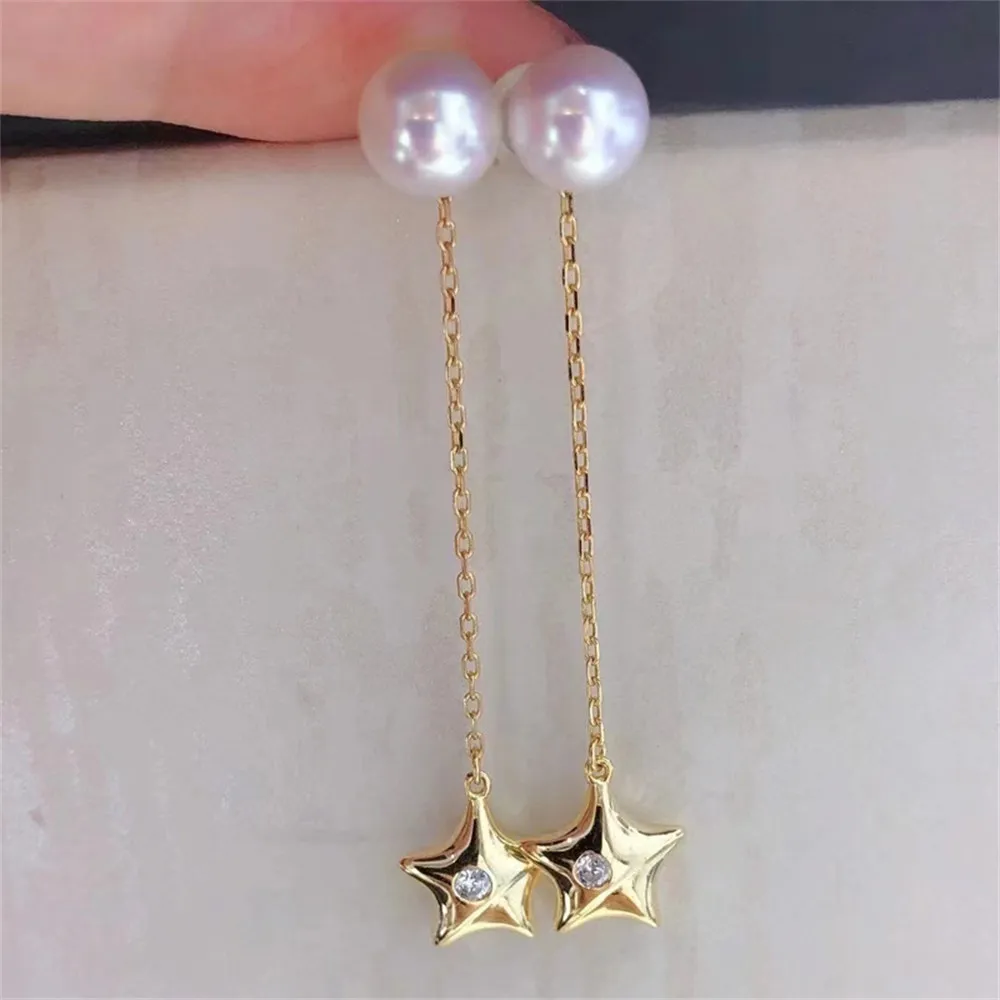 

DIY pearl earrings accessories S925 sterling silver jewelry dual purpose star earrings female empty holder Fit 7-9mm beads