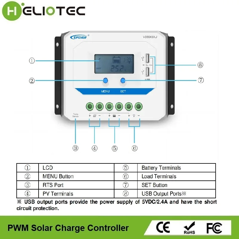 EPEVER 10A 30A 45A 60A ШИМ-контроллер заряда солнечной батареи 12V24V автоматический