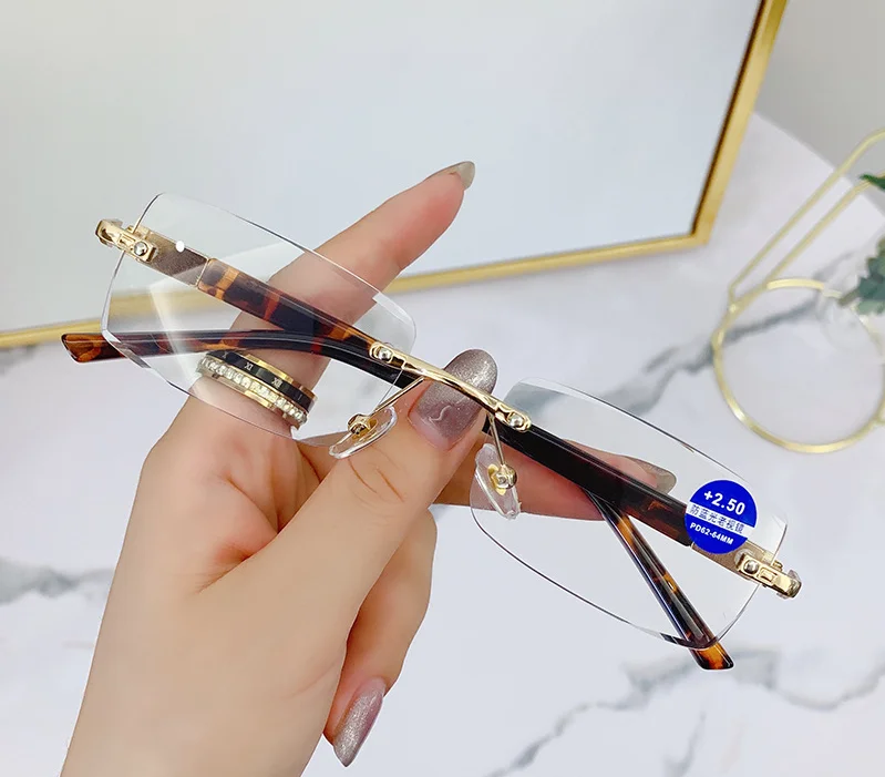 

Новые очки для дальнозоркости без оправы с голубыми краями, металлические очки для дальнозоркости, очки для пожилых людей