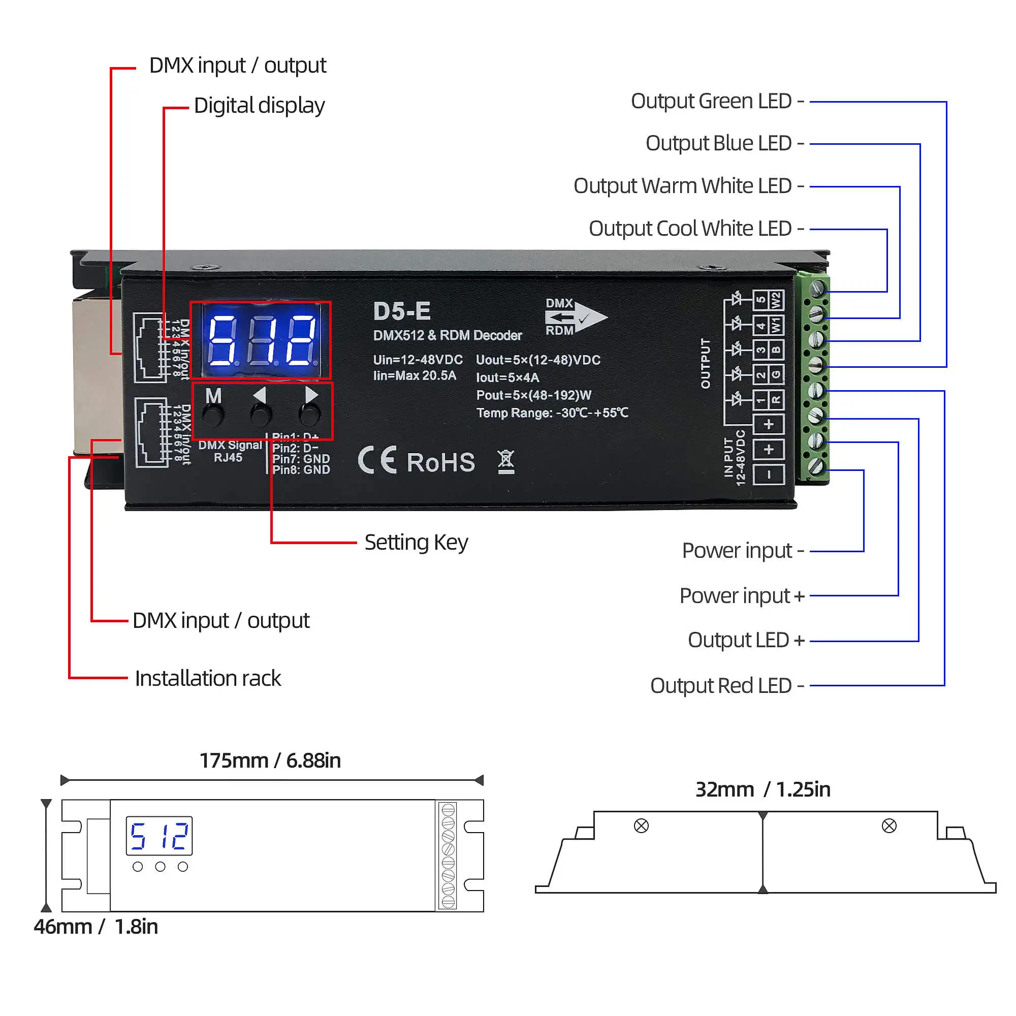 5-канальный декодер DMX512 диммер ламповый контроллер для фотографий с цифровым