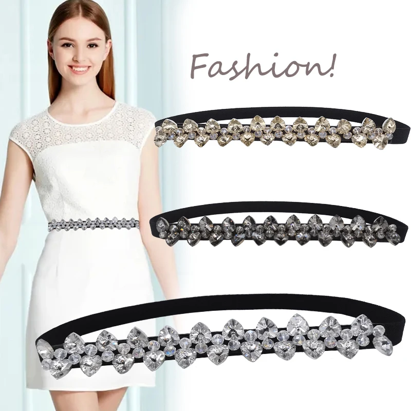 

Women Wide Waist Seal Set With Diamonds Decorative Versatile High-end Elastic Belts Black Fashion Ladies Cummerbund