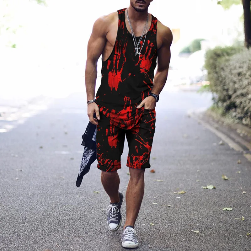 

2022 Men's Fashion Tank Top T-Shirt + Shorts 3D Casual Brand Art Print Outdoor Fitness Vest 2 Piece Suit S-4XL Mans Wear 90Kg