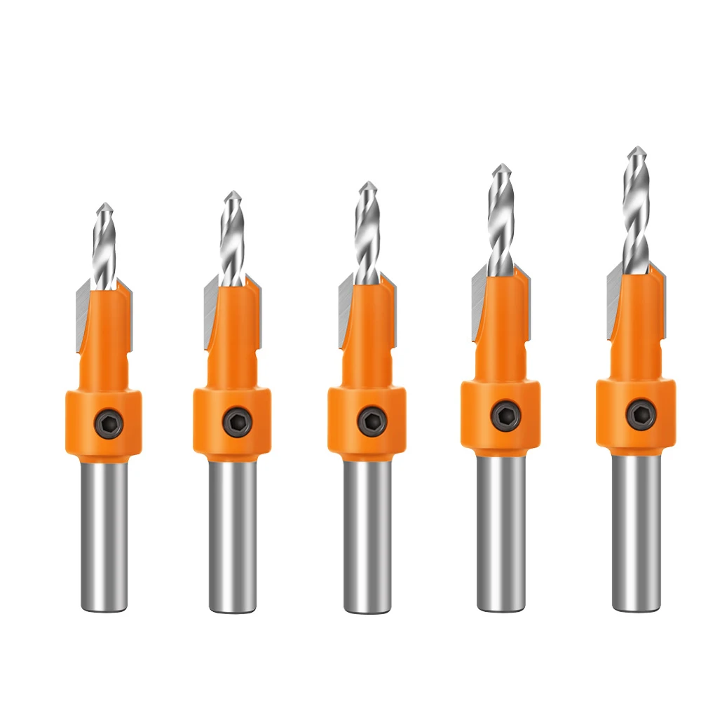 

5pcs Countersink Router Bit Set Woodworking Screw Extractor Step Drill Metal Taper Hole Drill for Wood 8mm