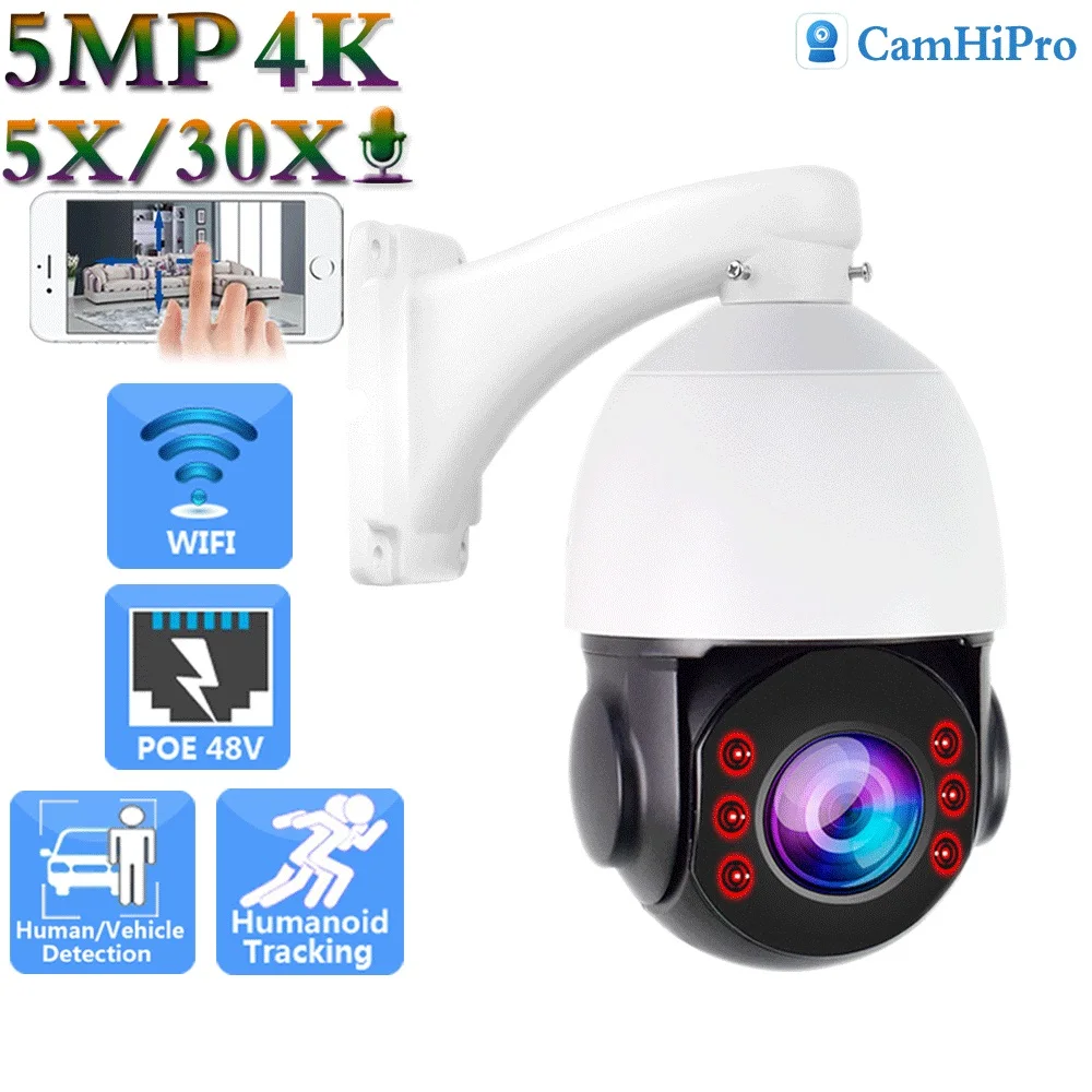 

UHD 4K 8MP Wireless Security IP Camera Wifi 5MP POE 48V PTZ Dome 5X 30X Auto Zoom Two Way Audio Humanoid Auto Tracking IR 80m