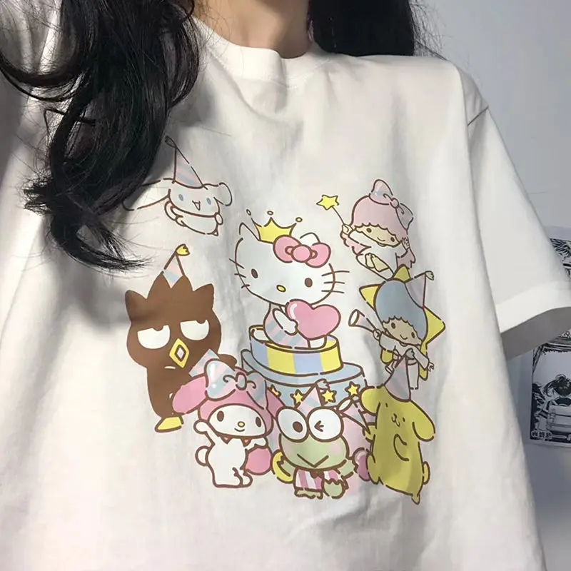 

Cartoon Sanrio 2022 Fashion Casual Short Sleeve T-Shirt Women's Party T Shirt Women Y2k Aesthetic Tops Women 2022