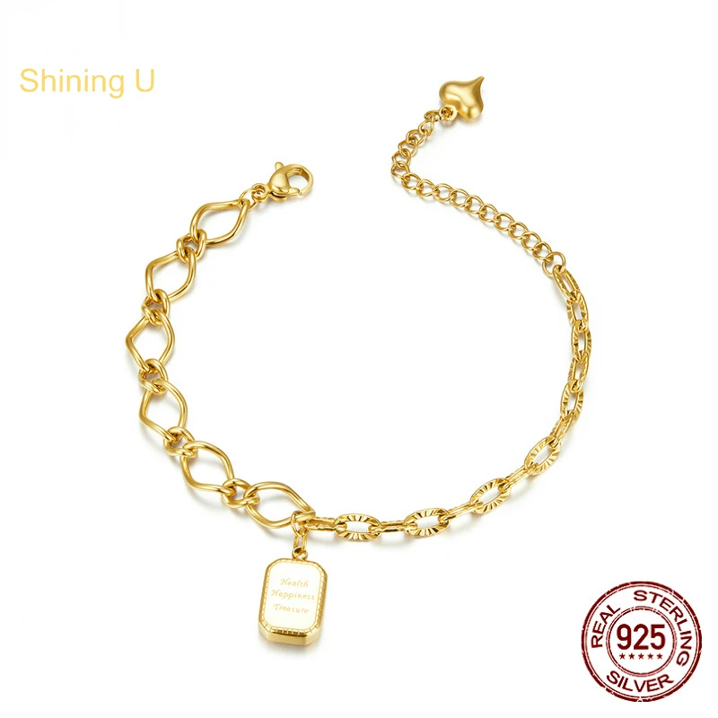 

Shining U S925 Silver Bracelet Asymmetric Plated In Gold New Chinese Style Simple Fine Jewelry for Women Gift
