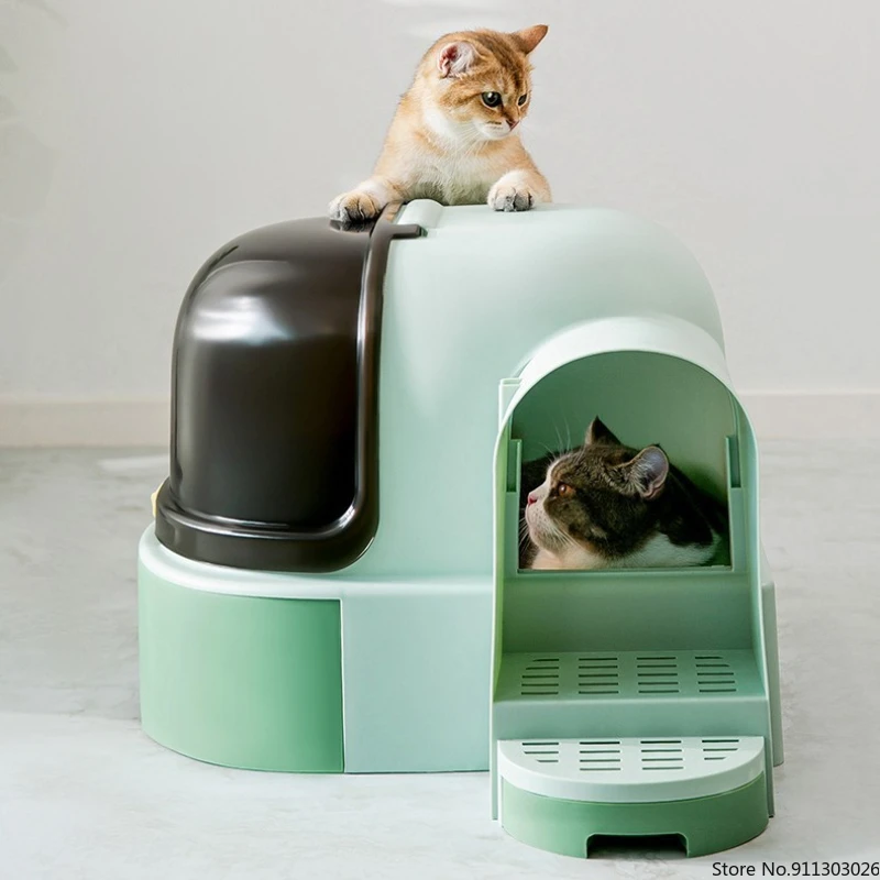 

Контейнер для кошачьего туалета Katze, очень большой, полностью закрытый, от песка, брызг, Дезодорирующий, с выдвижным ящиком