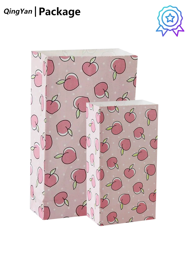 

10pcs 9x4.72x2.95 Inch Pink Cartoon Honey Peach Pattern Kraft Paper Gift Bags Wedding Gifts for Guests Gift Box Packaging Bags