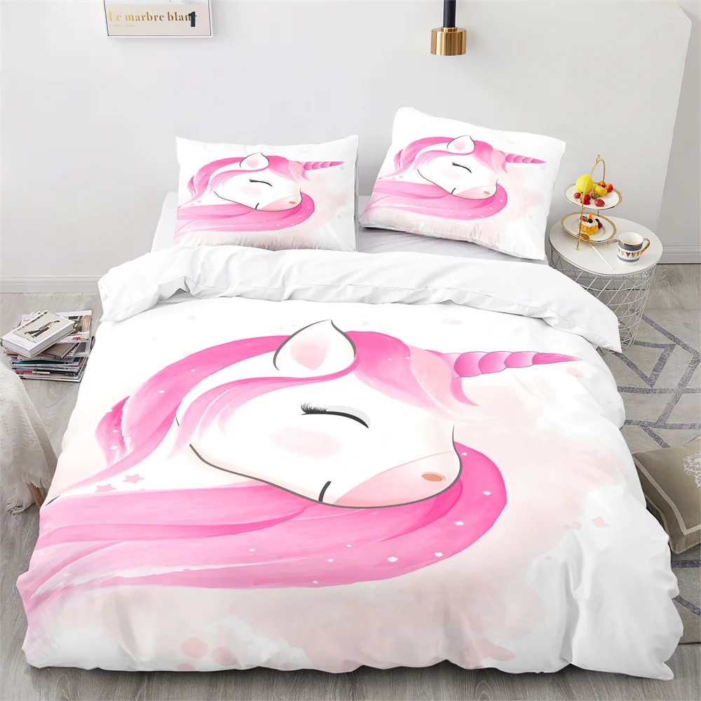 

Unicorn Duvet Cover Set Pink Cartoon Unicorn Romantic Theme Comforter Cover Polyester for Kids Girls Boys Valentine's Day Gift