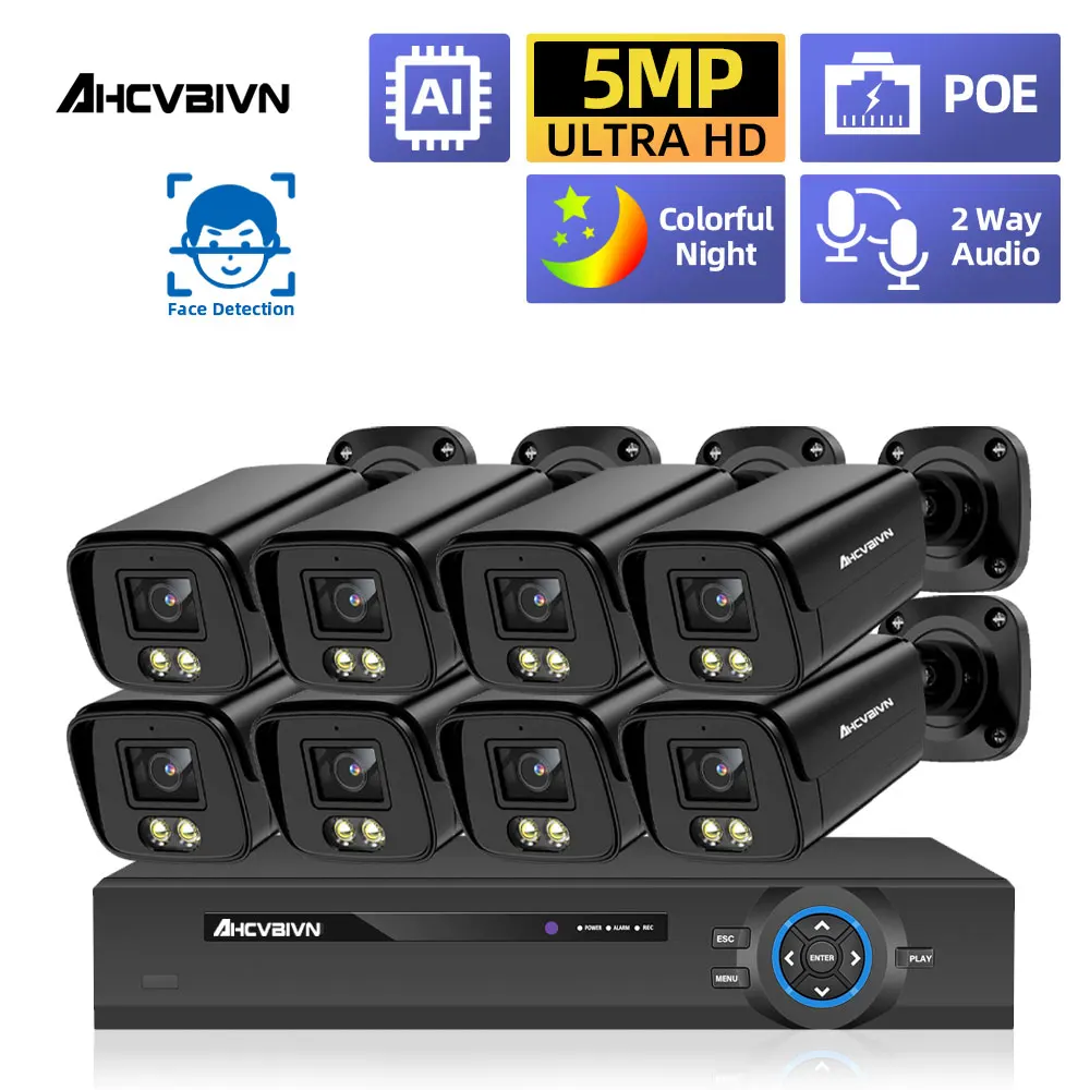 

Система видеонаблюдения AHCVBIVN AI 4K, 8 каналов, 5 МП, POE