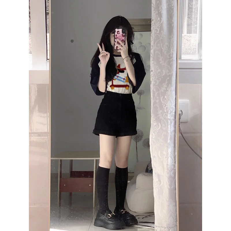 Американская Винтажная Футболка реглан с коротким рукавом Новинка лета 2024