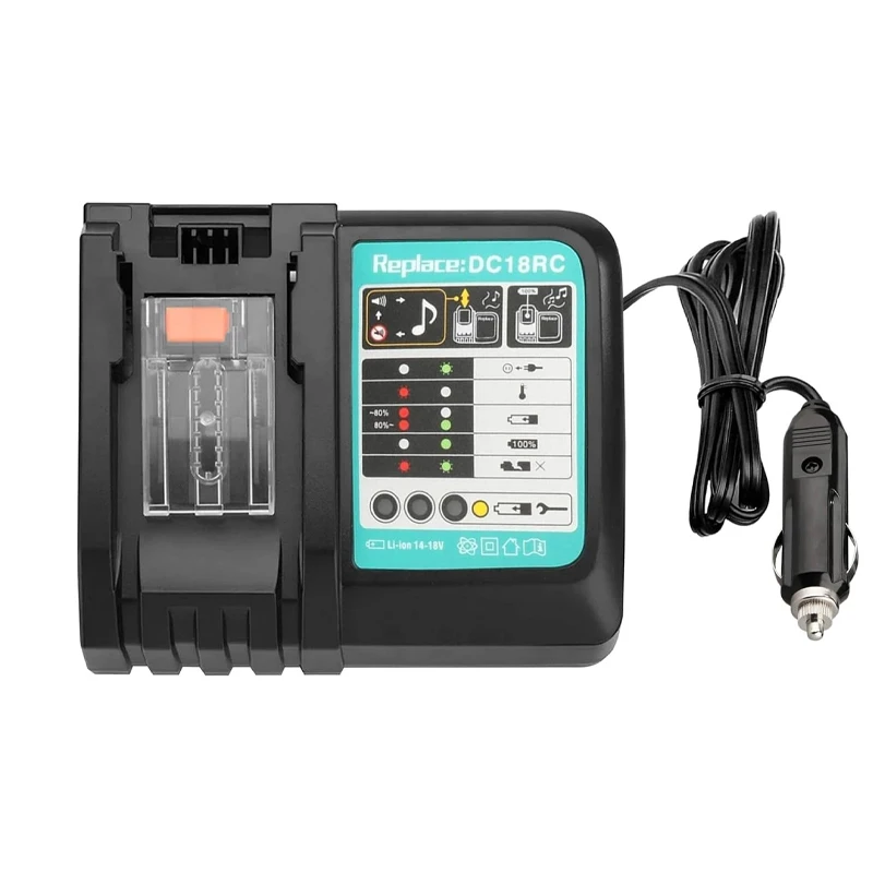 

Зарядное устройство DC18RC 3A для Makita 18 В 14,4 В BL1860B, BL1850B, BL1840, BL1830, BL1820, вилка прикуривателя, зарядное устройство для электроинструмента