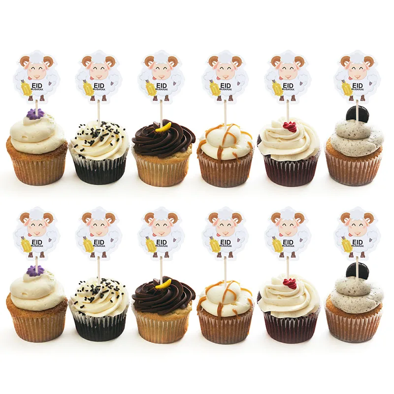 

12Pcs/Set Eid Mubarak Cake Topper Ramadan Islamic Muslim Festival Party Lamb Cupcake Dessert Decoration Supplies