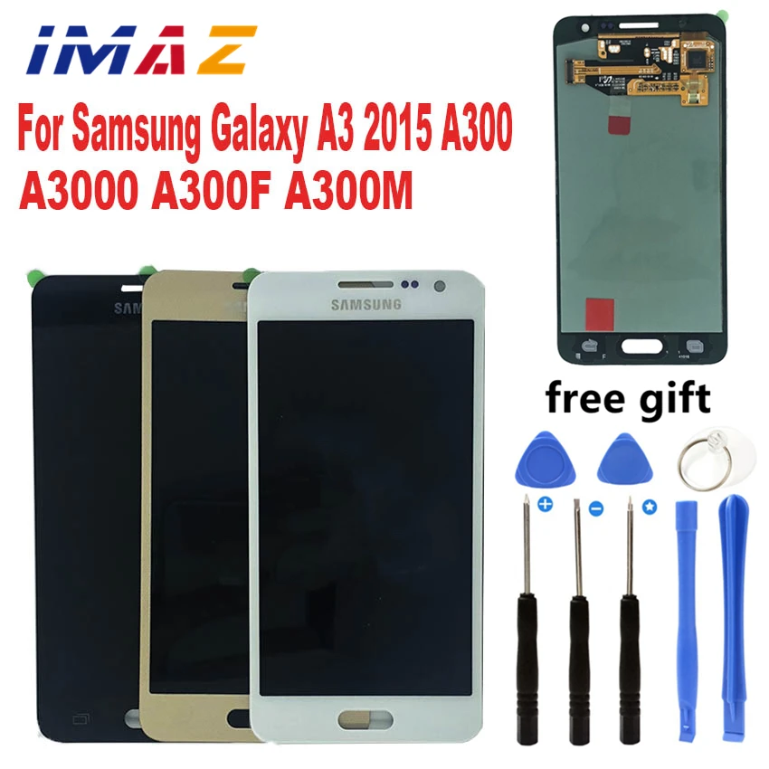 

IMAZ adjust brightness LCD For Samsung Galaxy A3 2015 A300 A3000 A300F A300M LCD Display+Touch Screen Digitizer Assembly+Button